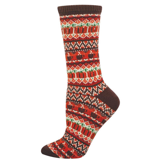 Women's Polyester Sweater Socks - Cozy Pumpkin Spice Pattern - Orange and Brown - Socksmith