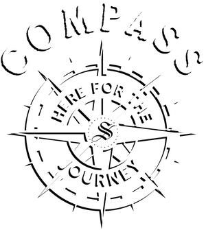 COMPASS merino wool logo featuring the tagline "here for the journey"