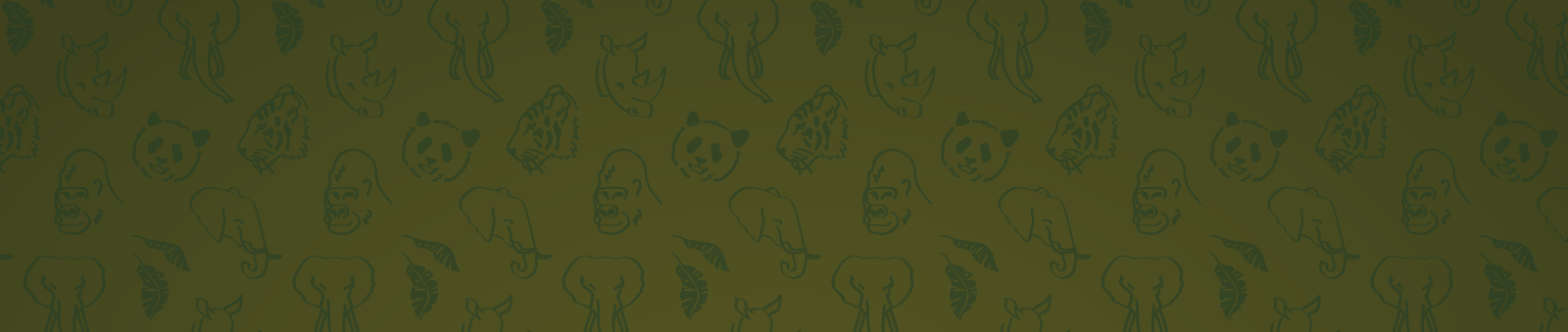 Pattern of endangered species animal head illustrations on a dark green background
